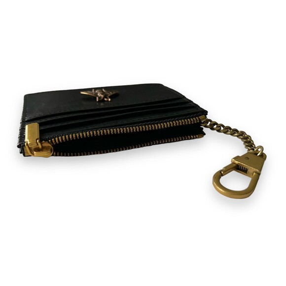 Small Black Wallet Cards & Coins Holder Vtg Unisex Elegant Gold Keychain Italy - Picture 2 of 3